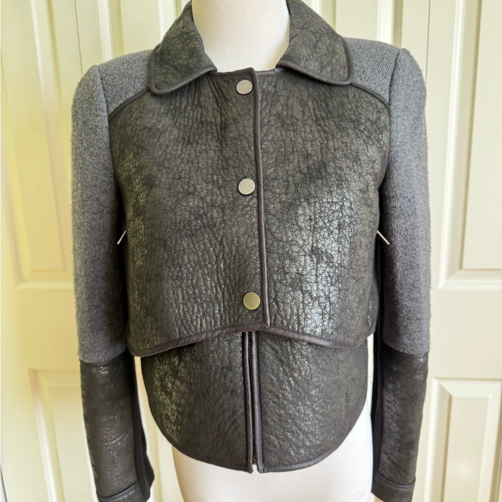BCBGMaxazria Women Charcoal Wool Blend Cropped Jacket S EUC $450